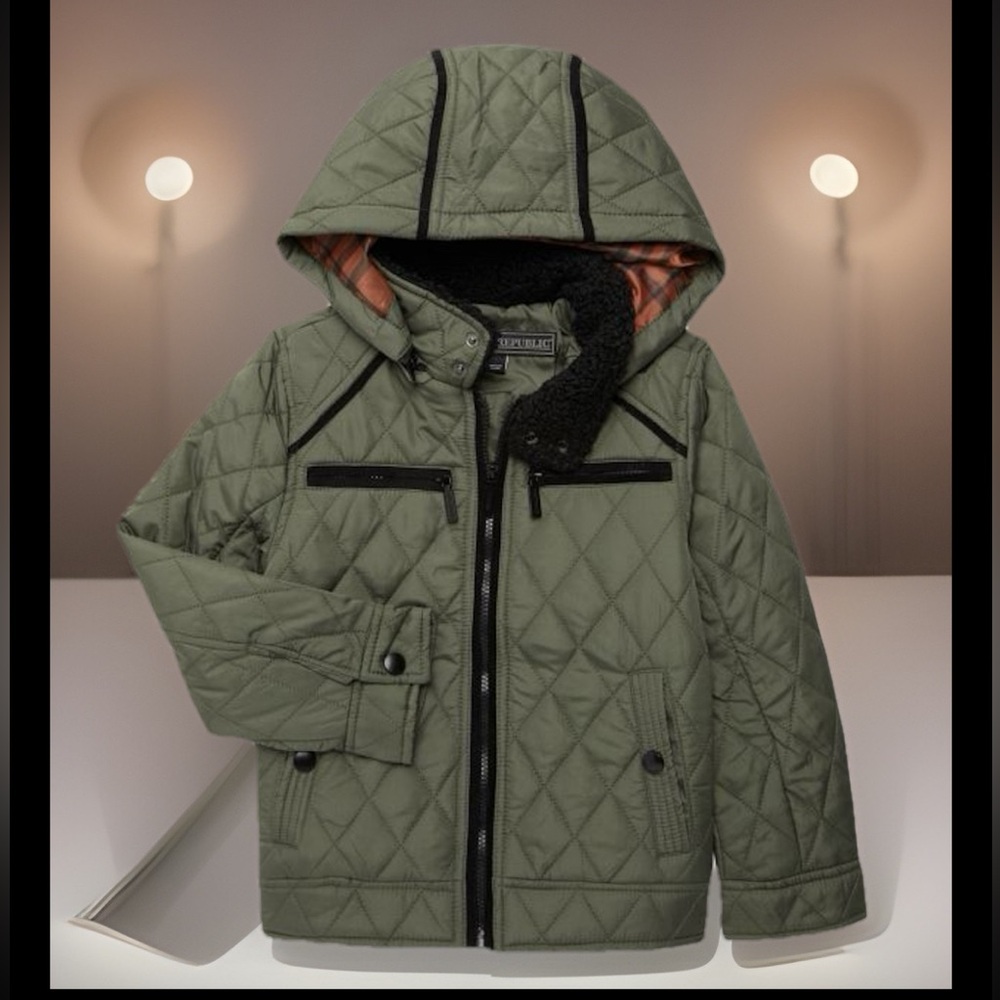 Urban Republic YTH Quilted Puffer Jacket Full Zip Removable Hoodie 5 Pocket NWT